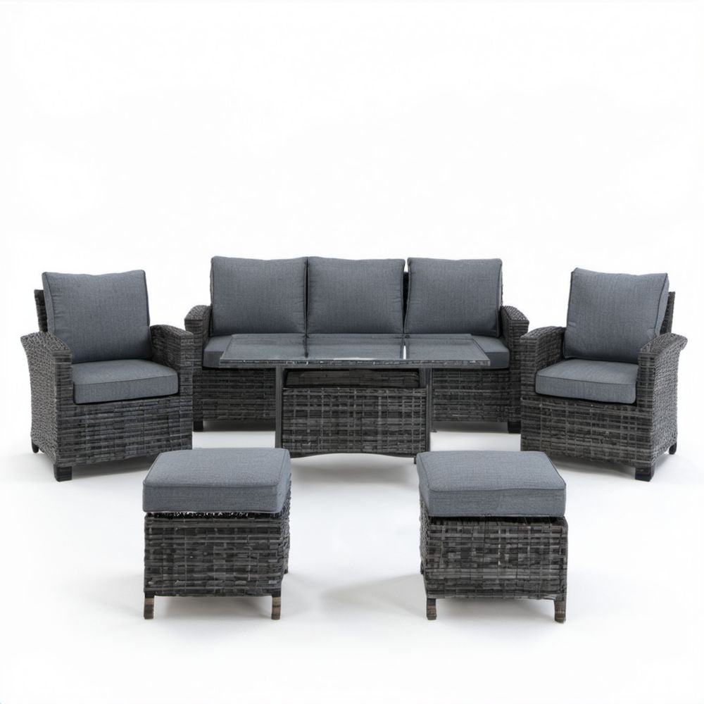 6-częściowy ogrodowy zestaw wypoczynkowy z technorattanu, ciemnoszary z szarymi poduszkami, sofa 180 x 70 x 75 cm