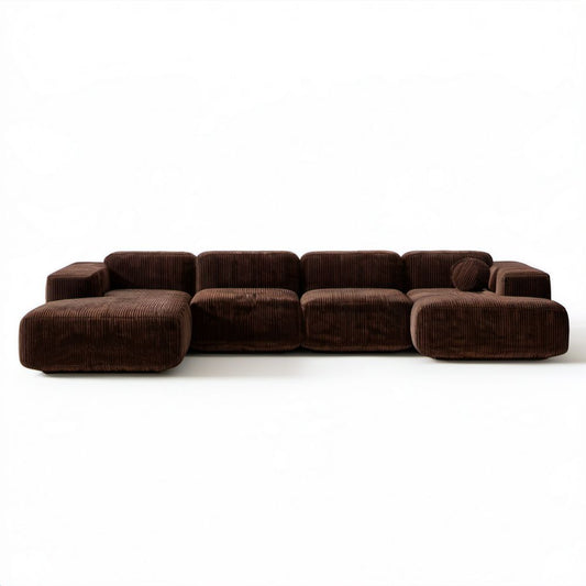 5-osobowa sofa modułowa z tkaniny sztruksowej, brązowa, 400 x 170 x 70 cm