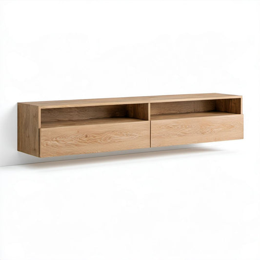 Wisząca szafka RTV z płyty MDF w kolorze naturalnego dębu, 180 × 35 × 30 cm