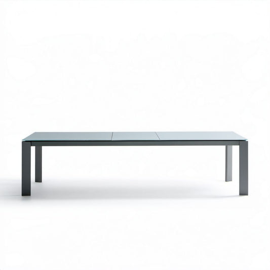 Prostokątny stół ogrodowy aluminiowy ze szkłem hartowanym, szary, 180 x 90 x 75 cm